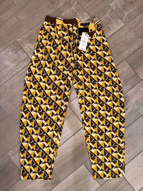 Zara Geometric Print Pants - Yellow & Brown